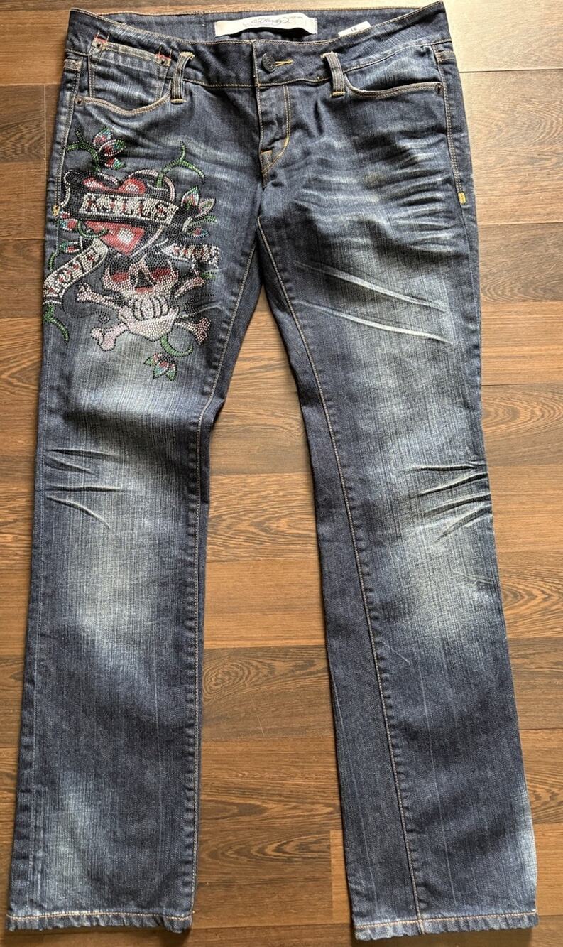 Vintage Ed Hardy Rhinestone Love Kills Slowly Y2K Jeans 31